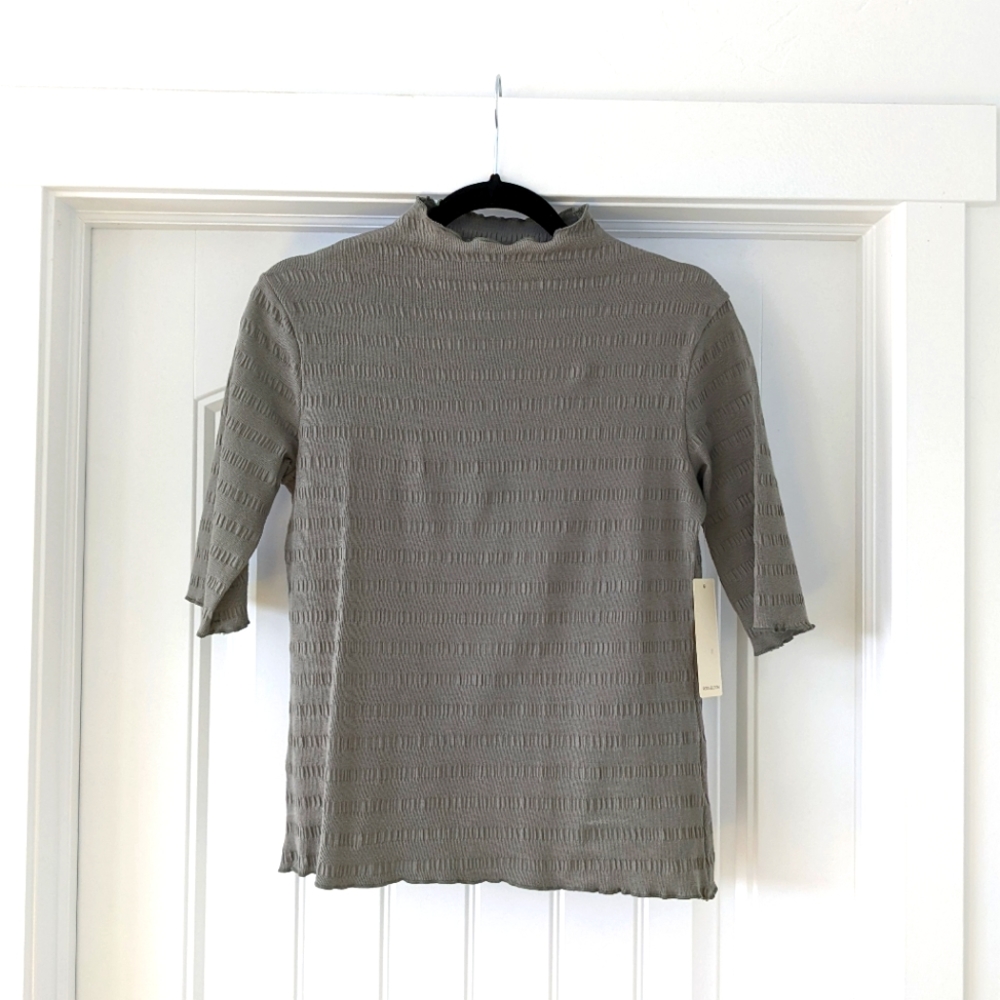 Roolee mock neck olive green textured top